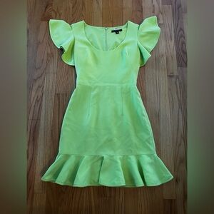 Black Halo Lynn Ruffle Mini Dress Lime Green Size 2